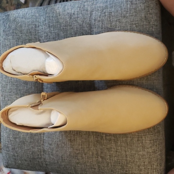 Coutgo Cut Out Chunky Block Heel Faux Suede Side Zipper Ankle Boots Tan Size 10 - Picture 3 of 10